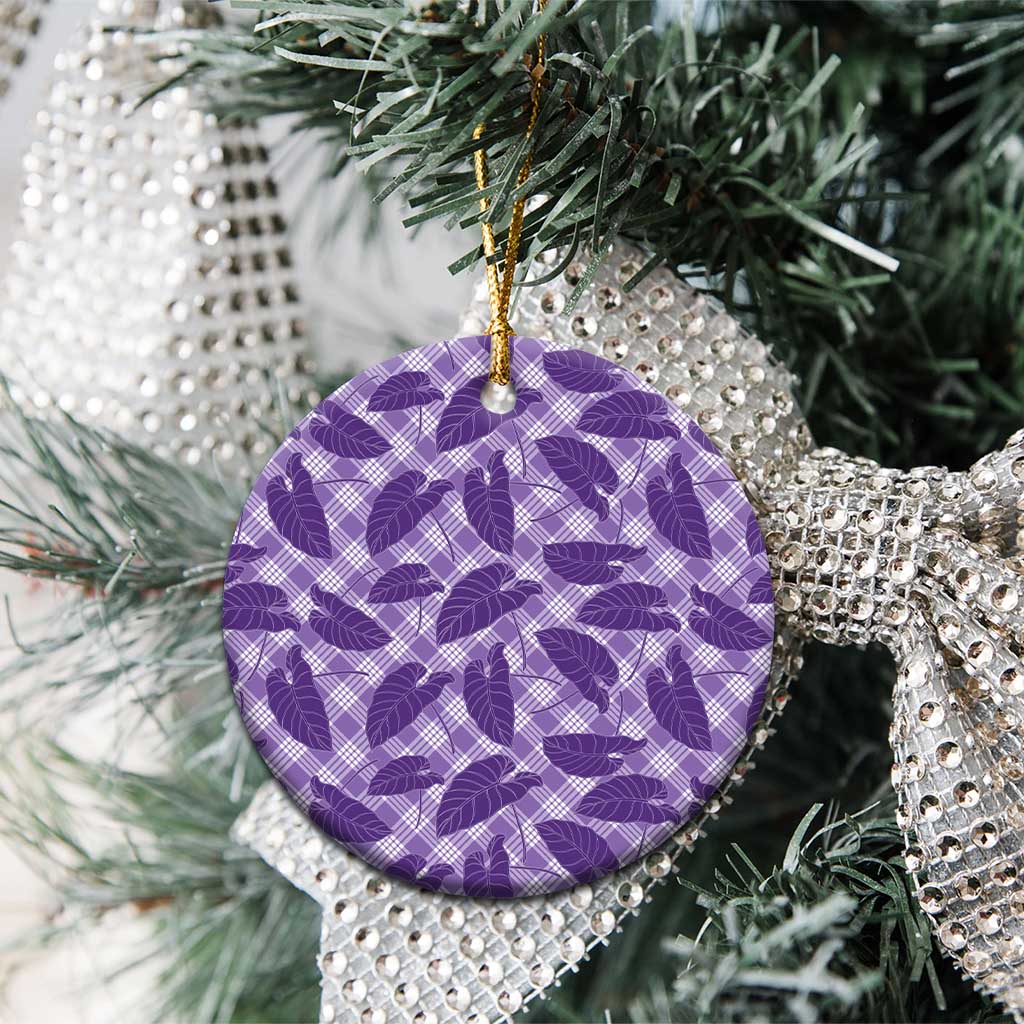 Purple Hawaii Kalo Palaka Motifs Ceramic Ornament Hawaiian Taro Leaves Elegant Vibes LT14 - Polynesian Pride