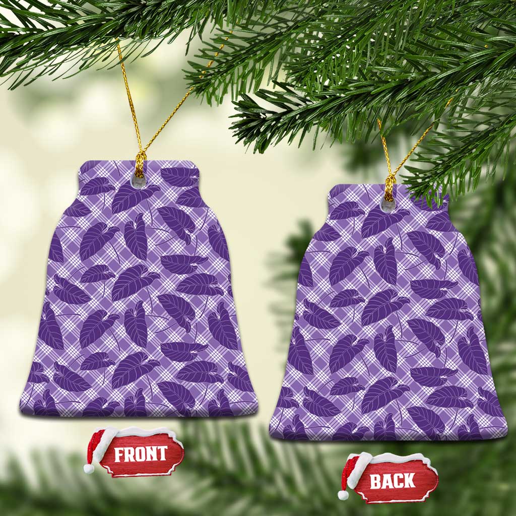 Purple Hawaii Kalo Palaka Motifs Ceramic Ornament Hawaiian Taro Leaves Elegant Vibes LT14 Bell Flake Purple - Polynesian Pride