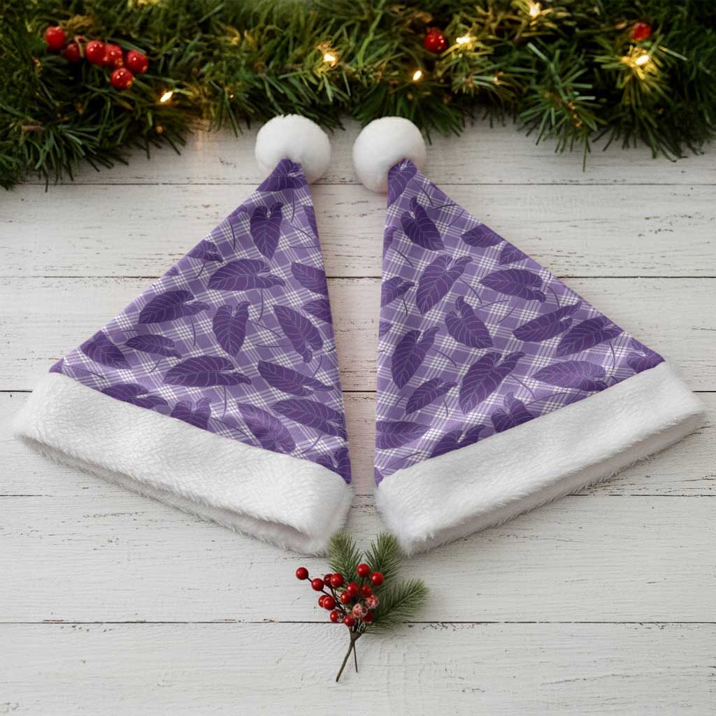 Purple Hawaii Kalo Palaka Motifs Christmas Santa Hat Hawaiian Taro Leaves Elegant Vibes LT14 - Polynesian Pride