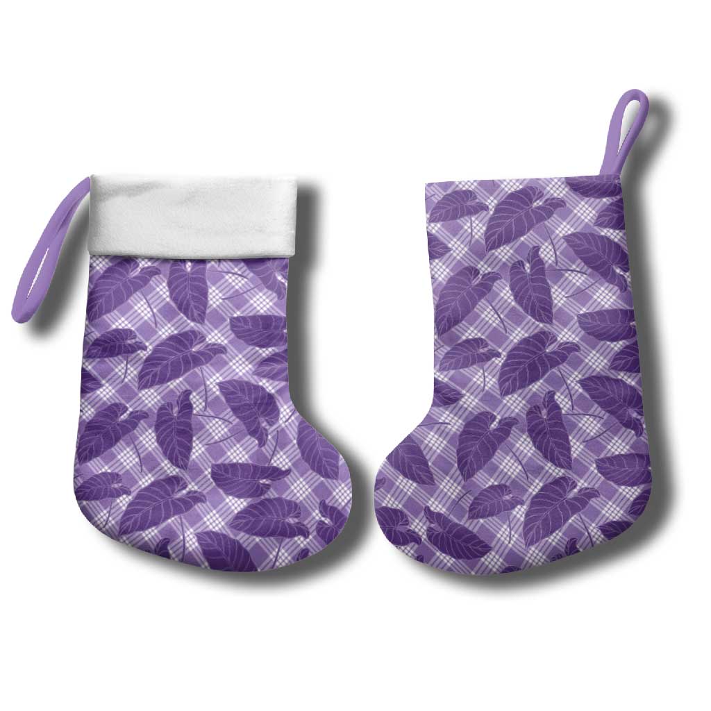 Purple Hawaii Kalo Palaka Motifs Christmas Stocking Hawaiian Taro Leaves Elegant Vibes LT14 - Polynesian Pride