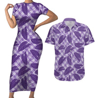 Purple Hawaii Kalo Palaka Motifs Couples Matching Short Sleeve Bodycon Dress and Hawaiian Shirt Hawaiian Taro Leaves Elegant Vibes LT14 Purple - Polynesian Pride