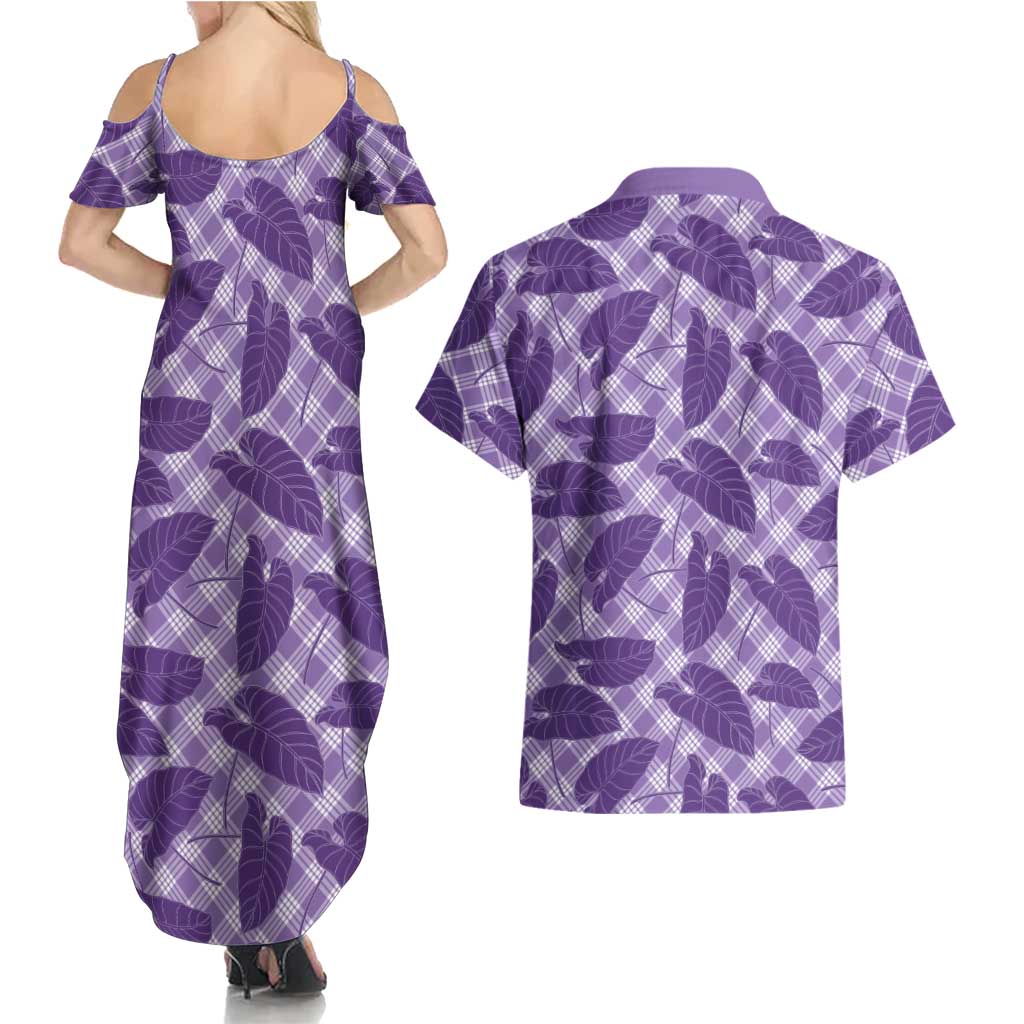 Purple Hawaii Kalo Palaka Motifs Couples Matching Summer Maxi Dress and Hawaiian Shirt Hawaiian Taro Leaves Elegant Vibes LT14 - Polynesian Pride