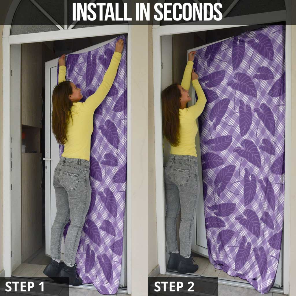 Purple Hawaii Kalo Palaka Motifs Door Cover Hawaiian Taro Leaves Elegant Vibes LT14 - Polynesian Pride