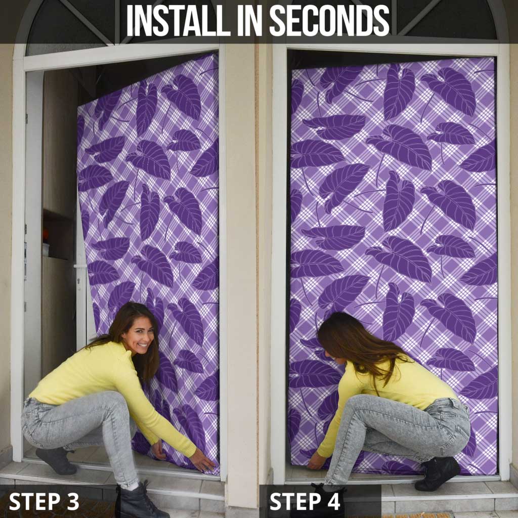 Purple Hawaii Kalo Palaka Motifs Door Cover Hawaiian Taro Leaves Elegant Vibes LT14 - Polynesian Pride