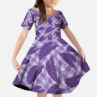 Purple Hawaii Kalo Palaka Motifs Family Matching Off Shoulder Maxi Dress and Hawaiian Shirt Hawaiian Taro Leaves Elegant Vibes LT14 Daughter's Dress Purple - Polynesian Pride