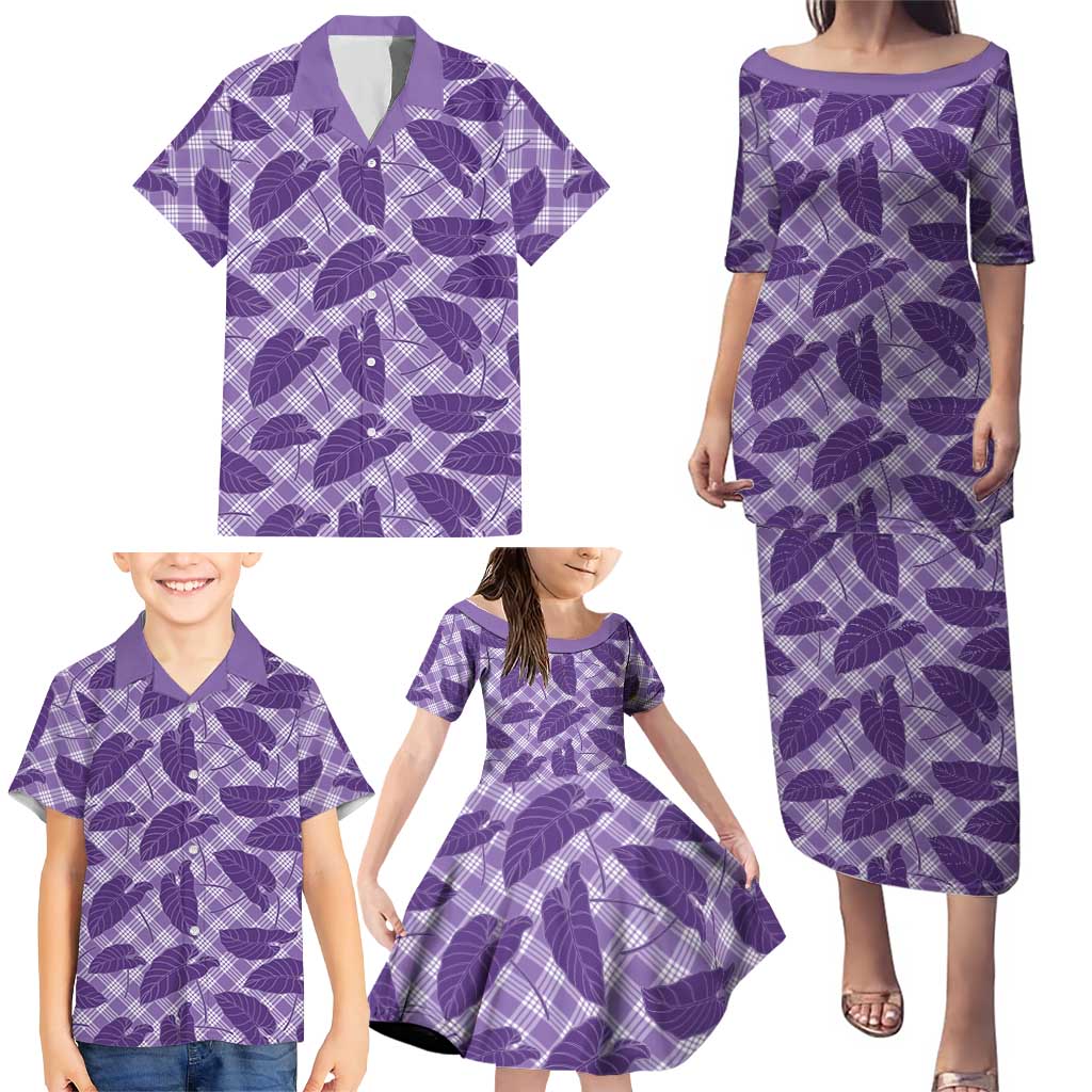 Purple Hawaii Kalo Palaka Motifs Family Matching Puletasi and Hawaiian Shirt Hawaiian Taro Leaves Elegant Vibes LT14 - Polynesian Pride
