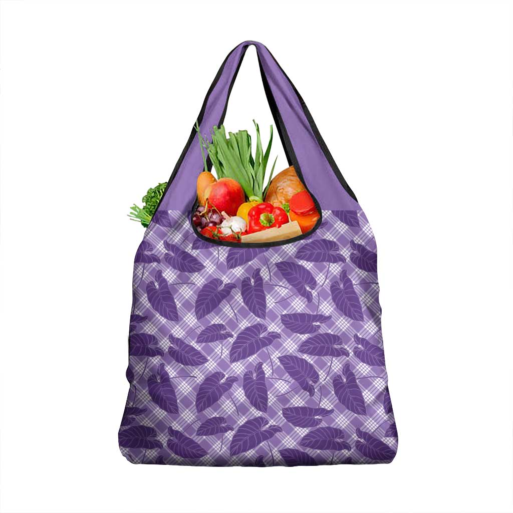 Purple Hawaii Kalo Palaka Motifs Grocery Bag Hawaiian Taro Leaves Elegant Vibes LT14 1-pack One Size Purple - Polynesian Pride