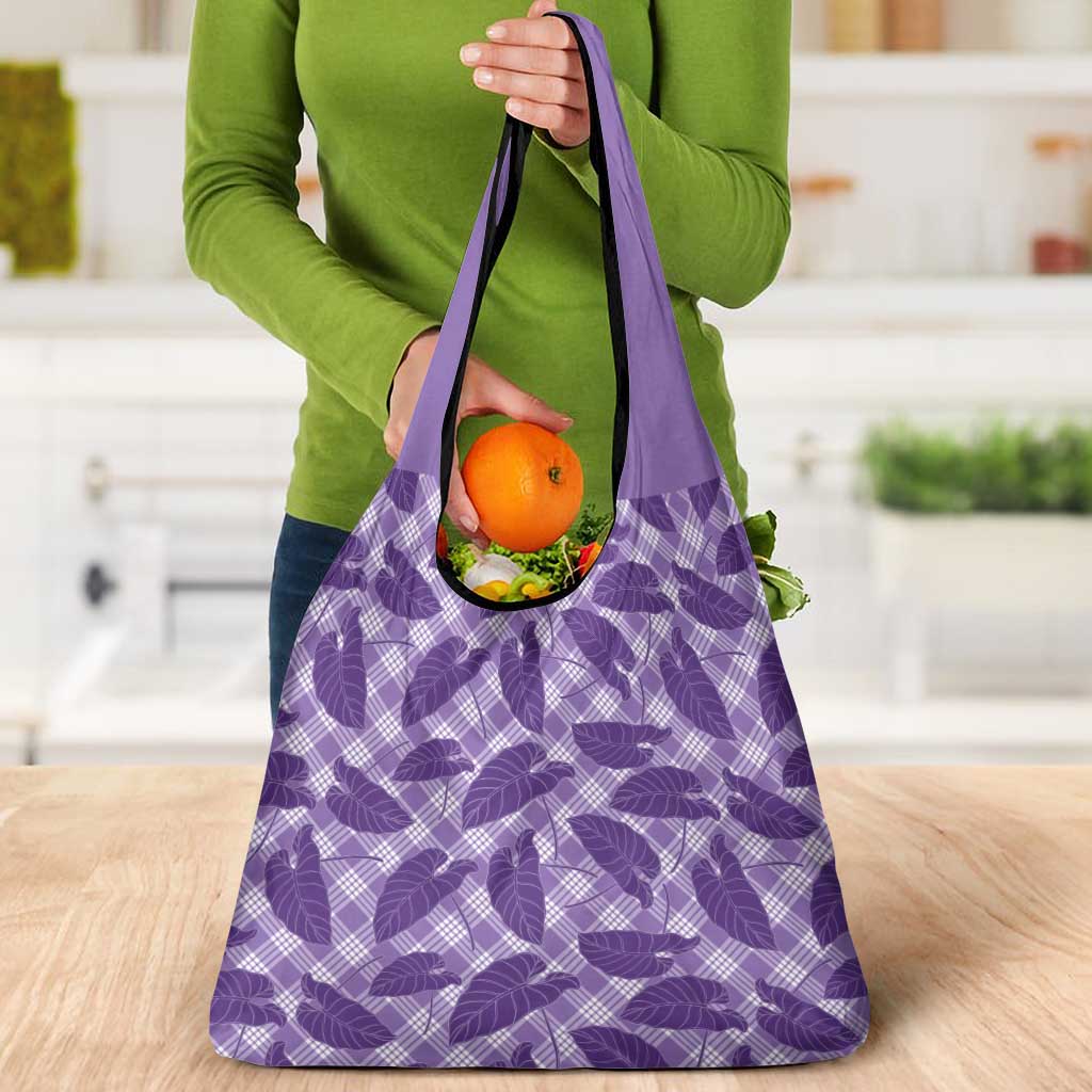 Purple Hawaii Kalo Palaka Motifs Grocery Bag Hawaiian Taro Leaves Elegant Vibes LT14 - Polynesian Pride