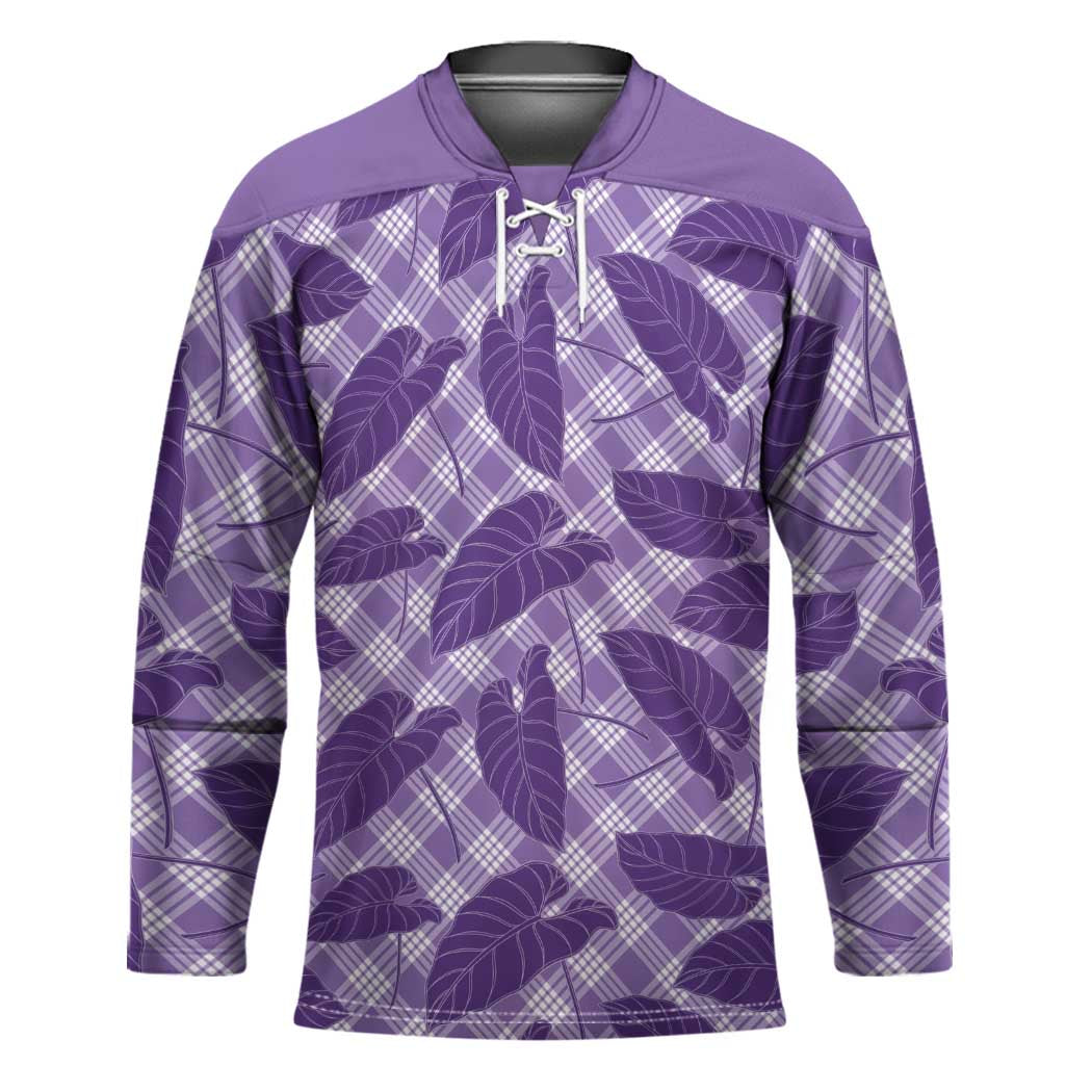 Purple Hawaii Kalo Palaka Motifs Hockey Jersey Hawaiian Taro Leaves Elegant Vibes LT14 Unisex Purple - Polynesian Pride