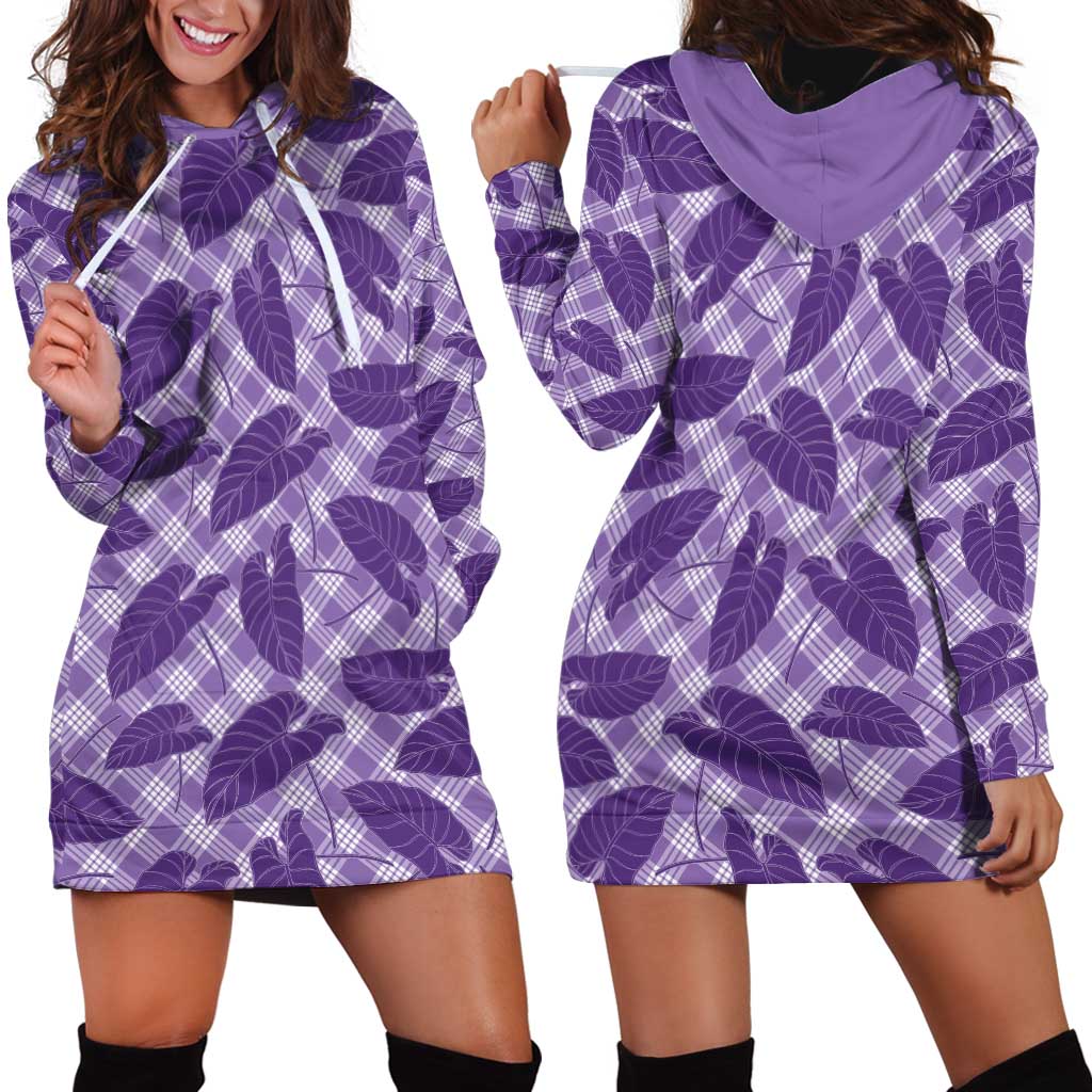 Purple Hawaii Kalo Palaka Motifs Hoodie Dress Hawaiian Taro Leaves Elegant Vibes LT14 - Polynesian Pride