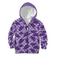 Purple Hawaii Kalo Palaka Motifs Kid Hoodie Hawaiian Taro Leaves Elegant Vibes LT14 Zip Hoodie Purple - Polynesian Pride