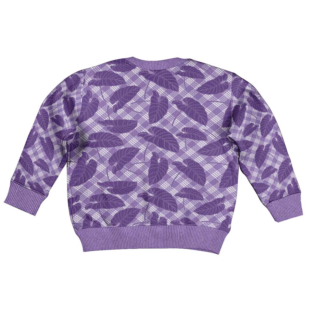 Purple Hawaii Kalo Palaka Motifs Kid Ugly Christmas Sweater Hawaiian Taro Leaves Elegant Vibes LT14 - Polynesian Pride