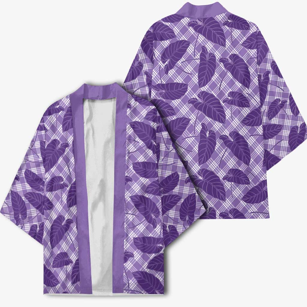 Purple Hawaii Kalo Palaka Motifs Kimono Hawaiian Taro Leaves Elegant Vibes LT14 - Polynesian Pride