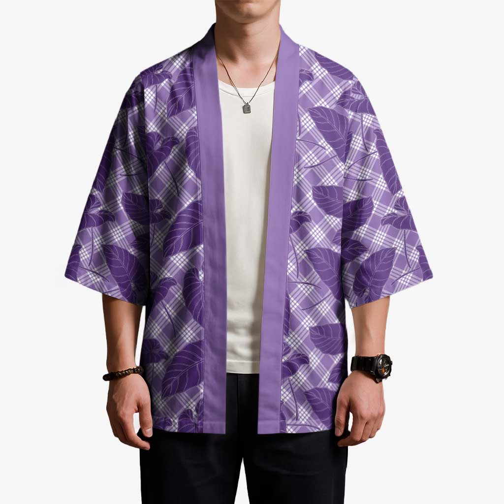 Purple Hawaii Kalo Palaka Motifs Kimono Hawaiian Taro Leaves Elegant Vibes LT14 - Polynesian Pride