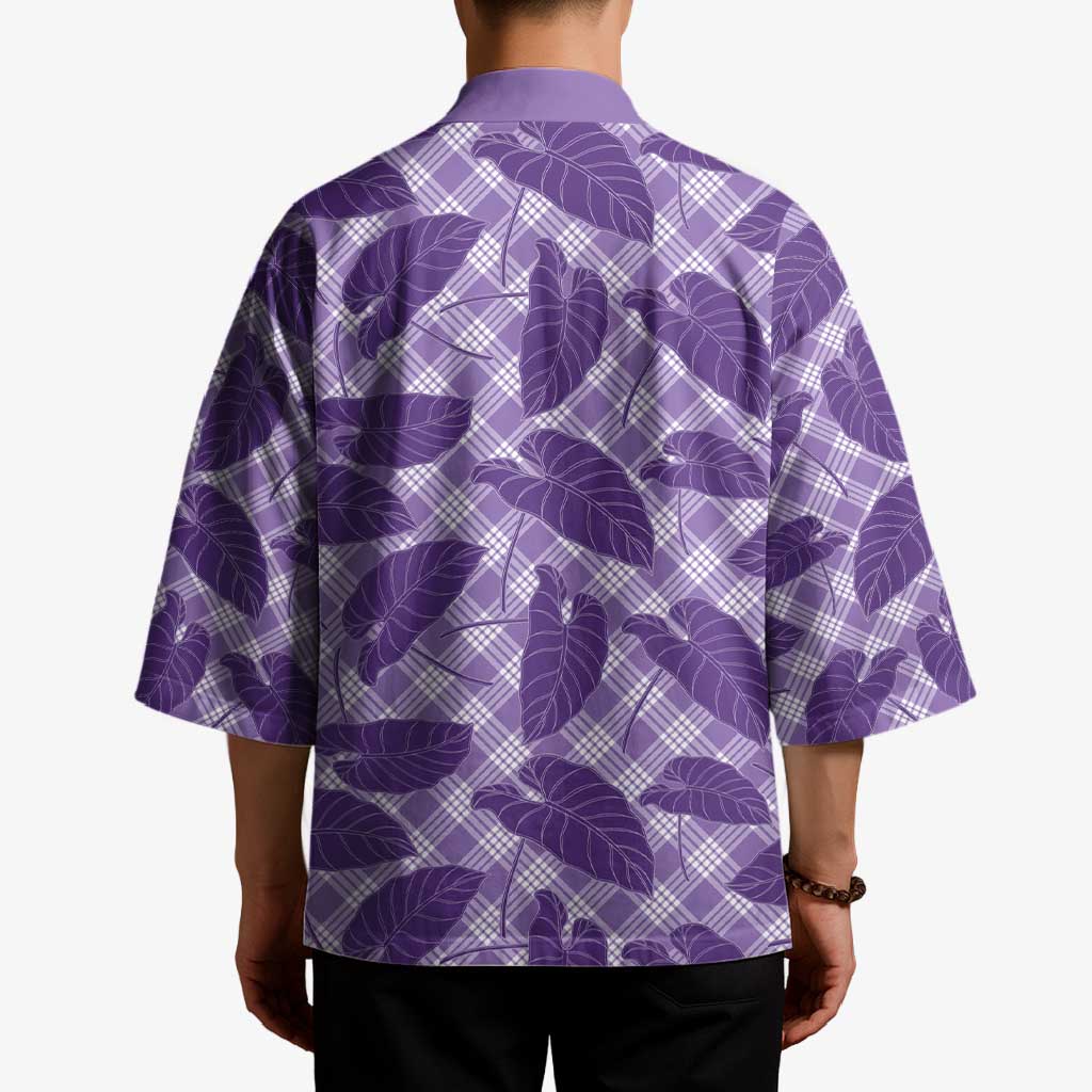 Purple Hawaii Kalo Palaka Motifs Kimono Hawaiian Taro Leaves Elegant Vibes LT14 - Polynesian Pride