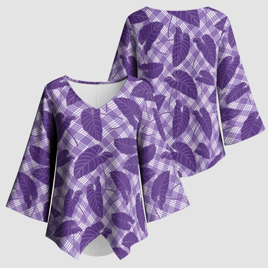 Purple Hawaii Kalo Palaka Motifs Kimono Sleeve Blouse Hawaiian Taro Leaves Elegant Vibes LT14 - Polynesian Pride