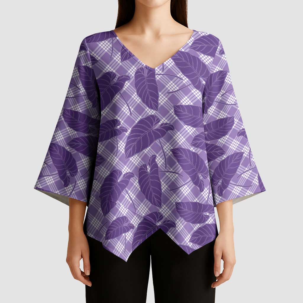 Purple Hawaii Kalo Palaka Motifs Kimono Sleeve Blouse Hawaiian Taro Leaves Elegant Vibes LT14 - Polynesian Pride