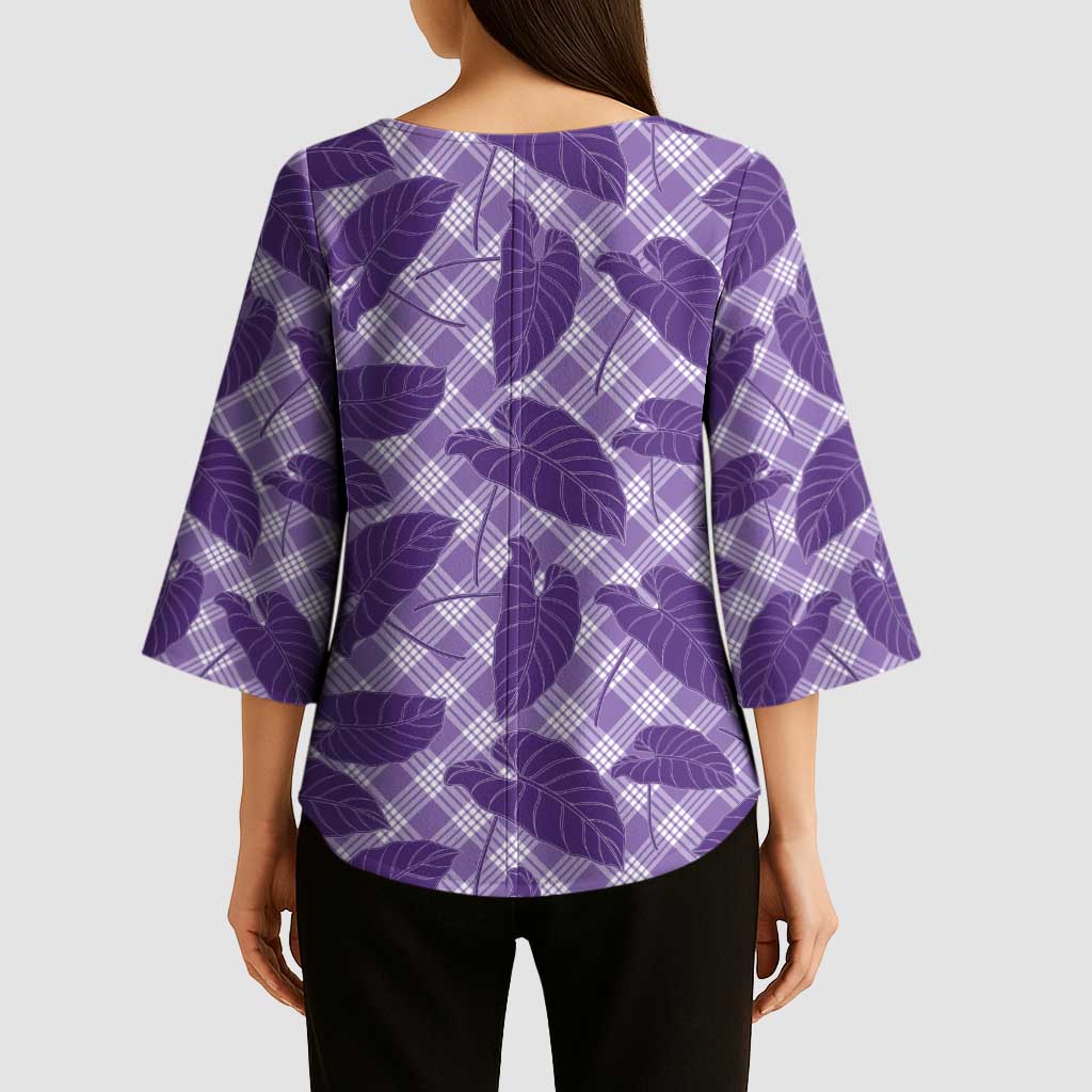 Purple Hawaii Kalo Palaka Motifs Kimono Sleeve Blouse Hawaiian Taro Leaves Elegant Vibes LT14 - Polynesian Pride