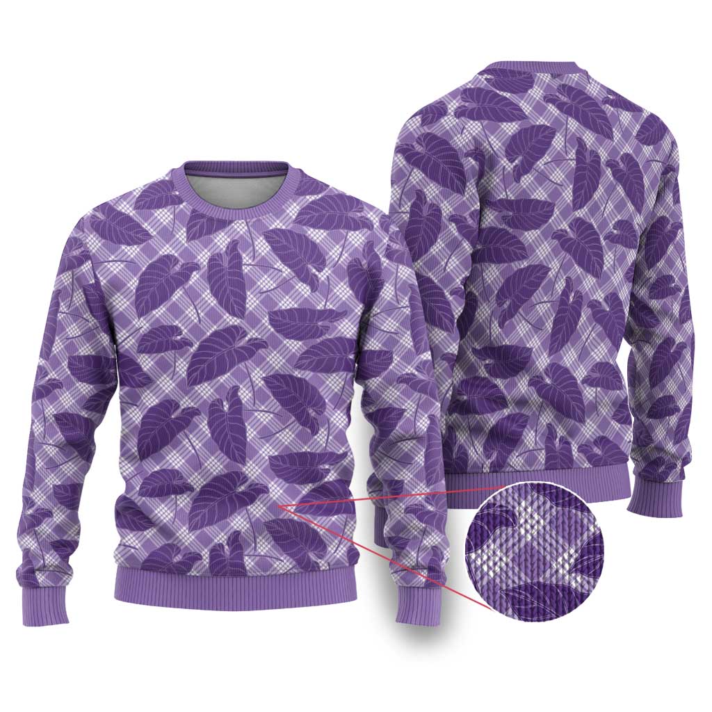 Purple Hawaii Kalo Palaka Motifs Ugly Christmas Sweater Hawaiian Taro Leaves Elegant Vibes LT14 Purple - Polynesian Pride