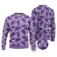 Purple Hawaii Kalo Palaka Motifs Ugly Christmas Sweater Hawaiian Taro Leaves Elegant Vibes LT14 Purple - Polynesian Pride