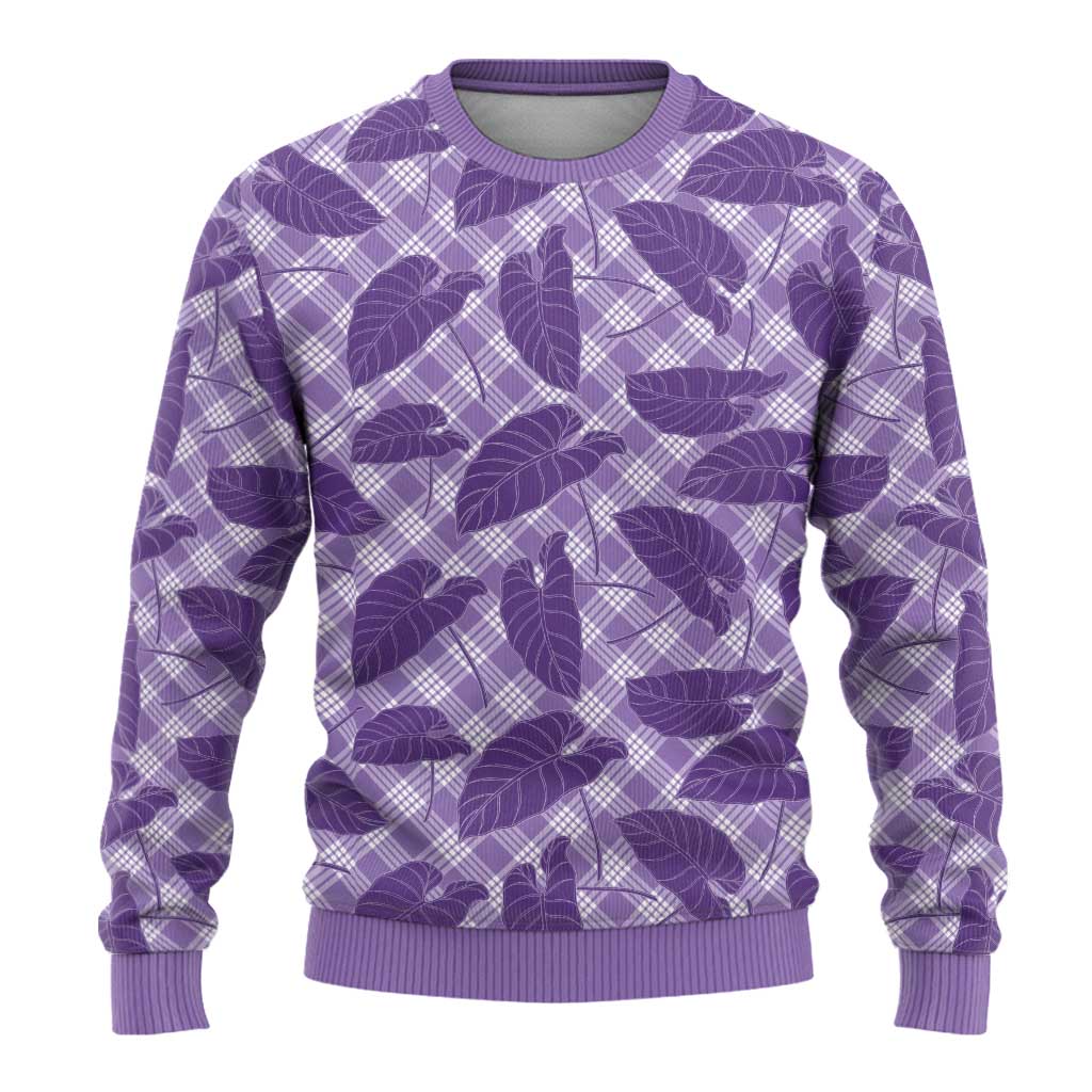 Purple Hawaii Kalo Palaka Motifs Ugly Christmas Sweater Hawaiian Taro Leaves Elegant Vibes LT14 - Polynesian Pride