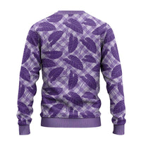 Purple Hawaii Kalo Palaka Motifs Ugly Christmas Sweater Hawaiian Taro Leaves Elegant Vibes LT14 - Polynesian Pride
