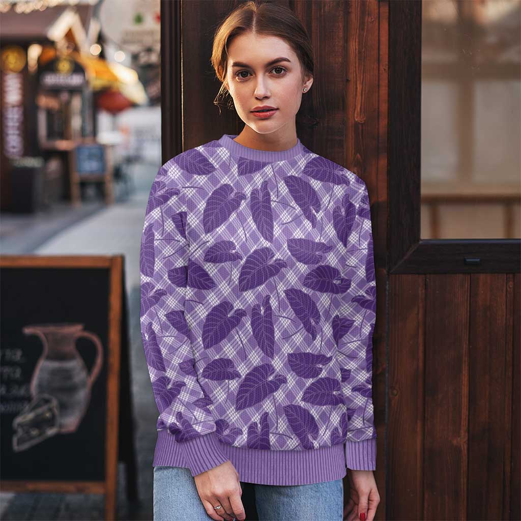 Purple Hawaii Kalo Palaka Motifs Ugly Christmas Sweater Hawaiian Taro Leaves Elegant Vibes LT14 - Polynesian Pride