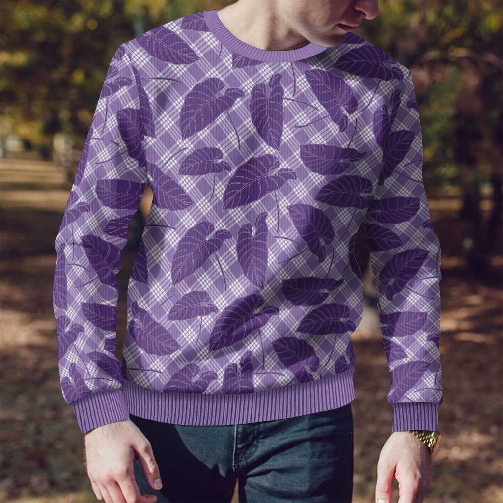 Purple Hawaii Kalo Palaka Motifs Ugly Christmas Sweater Hawaiian Taro Leaves Elegant Vibes LT14 - Polynesian Pride