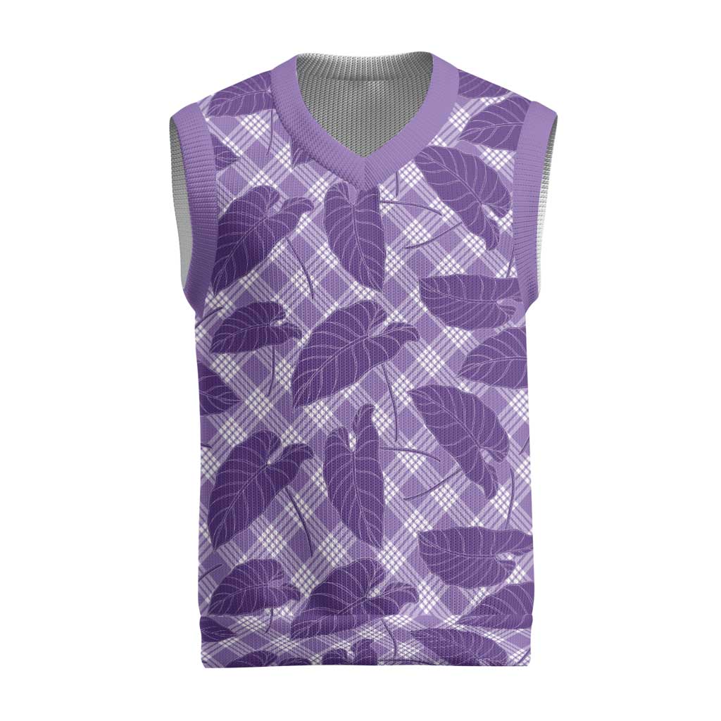 Purple Hawaii Kalo Palaka Motifs Christmas Knitted V-Neck Vest Hawaiian Taro Leaves Elegant Vibes LT14 Purple - Polynesian Pride