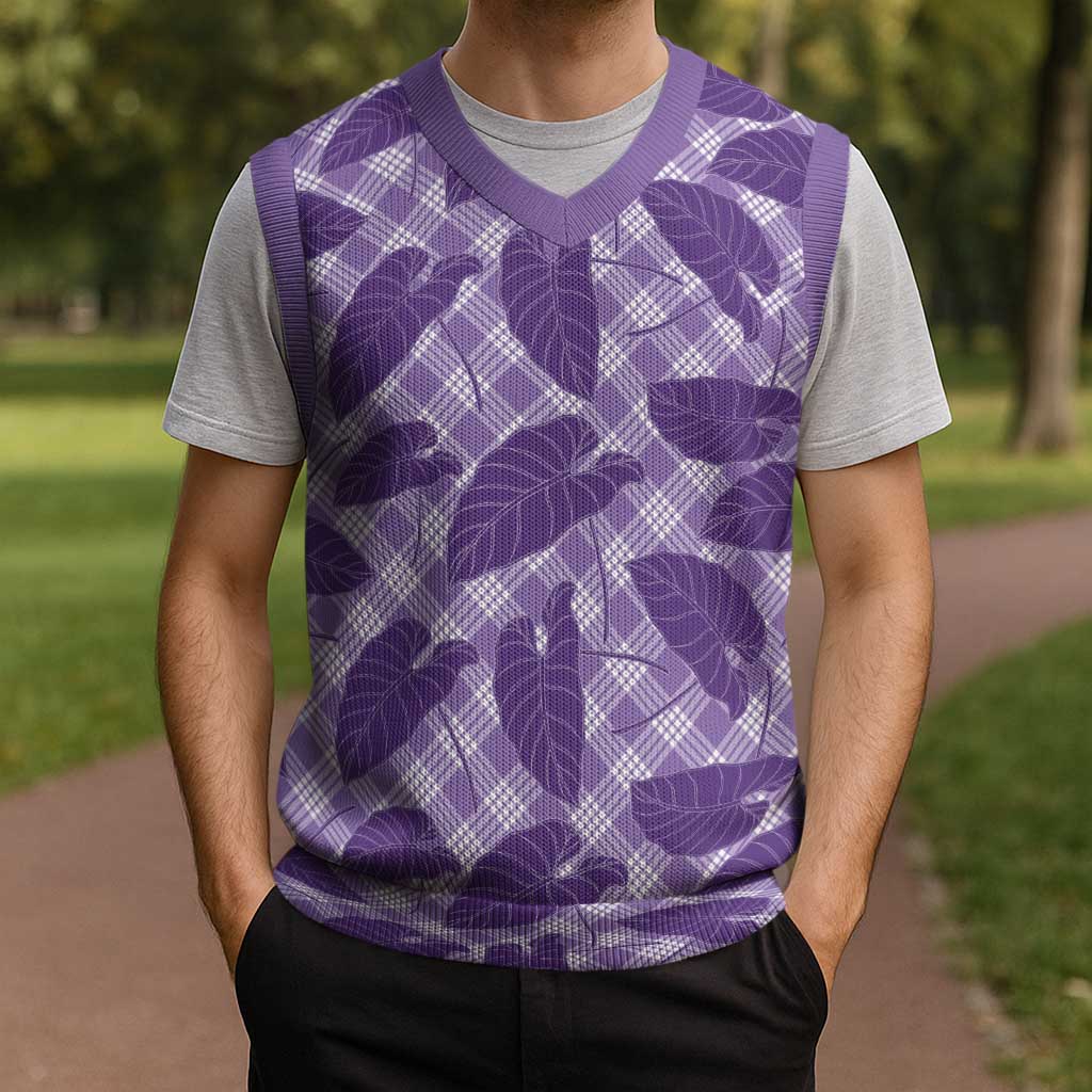Purple Hawaii Kalo Palaka Motifs Christmas Knitted V-Neck Vest Hawaiian Taro Leaves Elegant Vibes LT14 - Polynesian Pride