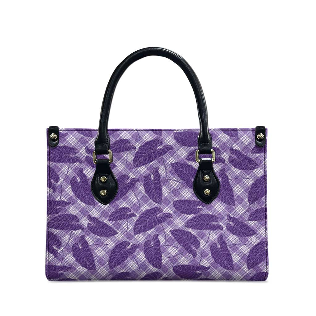 Purple Hawaii Kalo Palaka Motifs Leather Bag Hawaiian Taro Leaves Elegant Vibes LT14 - Polynesian Pride