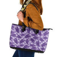 Purple Hawaii Kalo Palaka Motifs Leather Tote Bag Hawaiian Taro Leaves Elegant Vibes LT14 Purple - Polynesian Pride