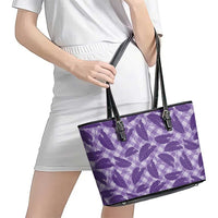 Purple Hawaii Kalo Palaka Motifs Leather Tote Bag Hawaiian Taro Leaves Elegant Vibes LT14 - Polynesian Pride