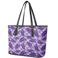 Purple Hawaii Kalo Palaka Motifs Leather Tote Bag Hawaiian Taro Leaves Elegant Vibes LT14 - Polynesian Pride