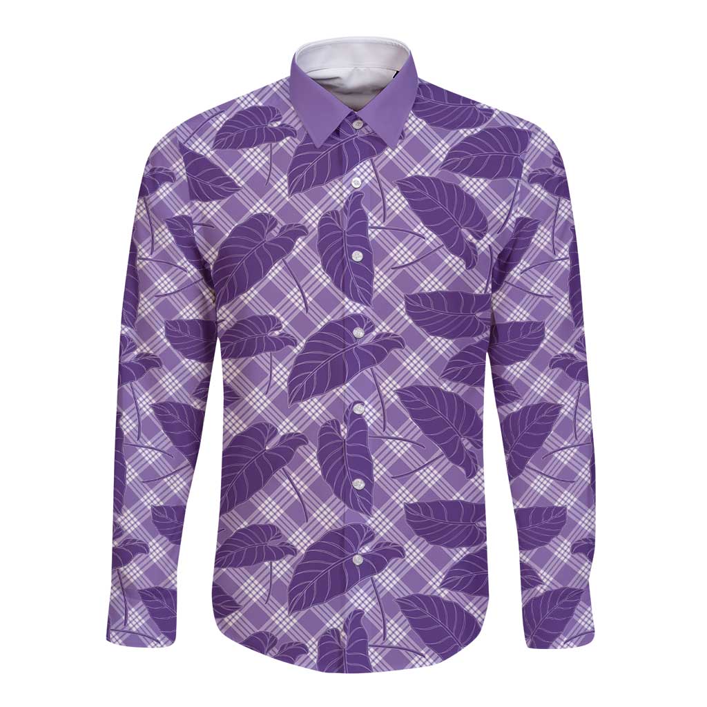 Purple Hawaii Kalo Palaka Motifs Long Sleeve Button Shirt Hawaiian Taro Leaves Elegant Vibes LT14 Unisex Purple - Polynesian Pride