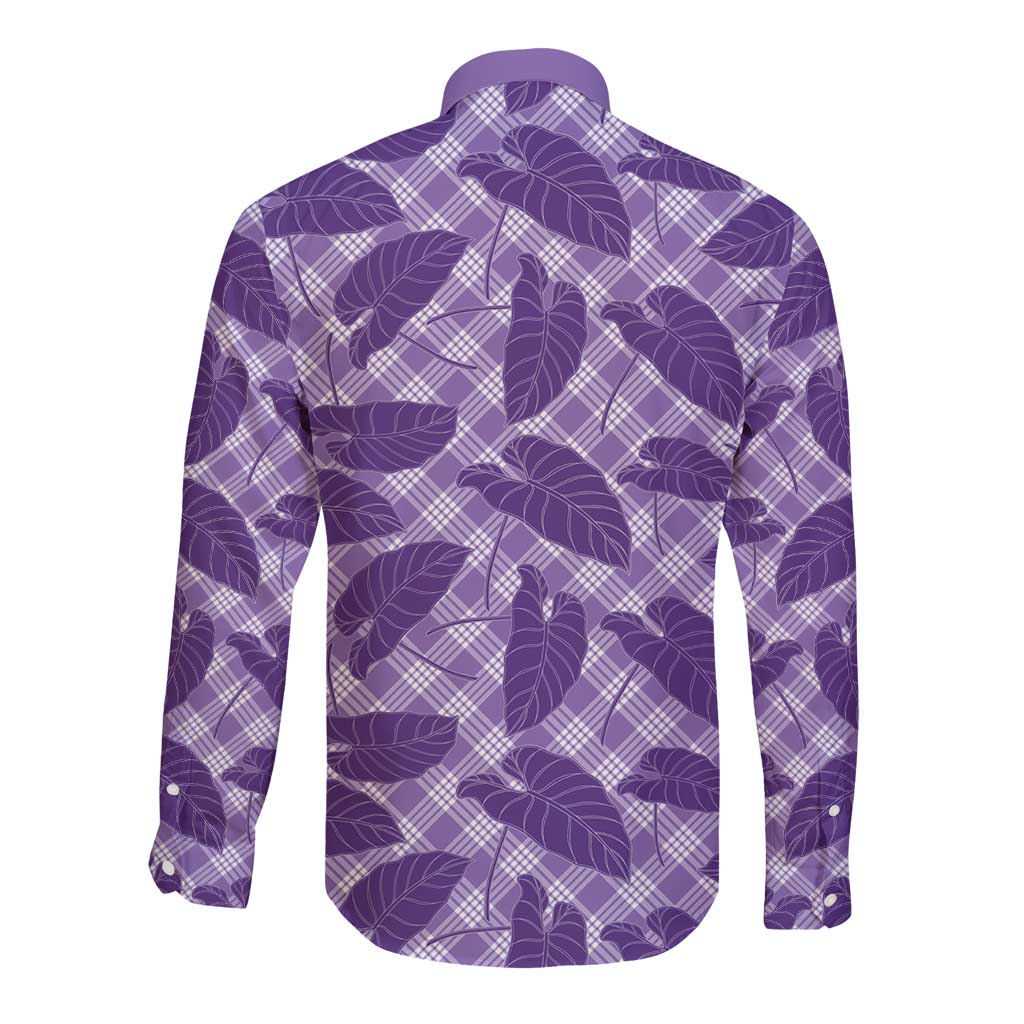 Purple Hawaii Kalo Palaka Motifs Long Sleeve Button Shirt Hawaiian Taro Leaves Elegant Vibes LT14 - Polynesian Pride