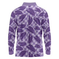 Purple Hawaii Kalo Palaka Motifs Long Sleeve Polo Shirt Hawaiian Taro Leaves Elegant Vibes LT14 - Polynesian Pride