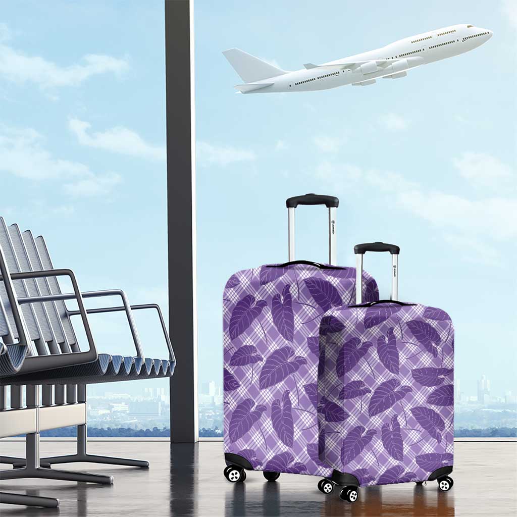 Purple Hawaii Kalo Palaka Motifs Luggage Cover Hawaiian Taro Leaves Elegant Vibes LT14 - Polynesian Pride