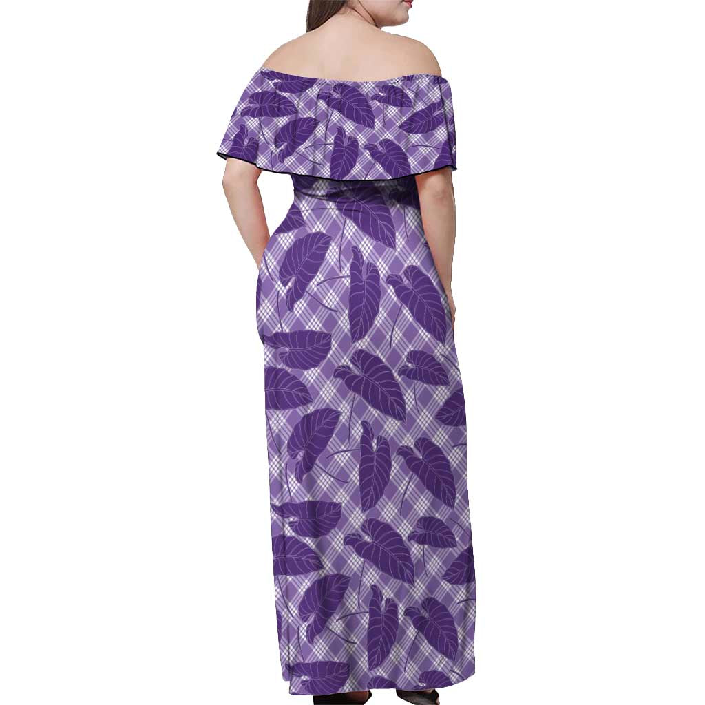 Purple Hawaii Kalo Palaka Motifs Off Shoulder Maxi Dress Hawaiian Taro Leaves Elegant Vibes LT14 - Polynesian Pride
