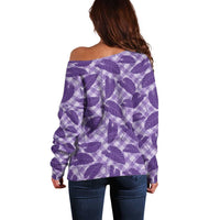 Purple Hawaii Kalo Palaka Motifs Off Shoulder Sweater Hawaiian Taro Leaves Elegant Vibes LT14 - Polynesian Pride