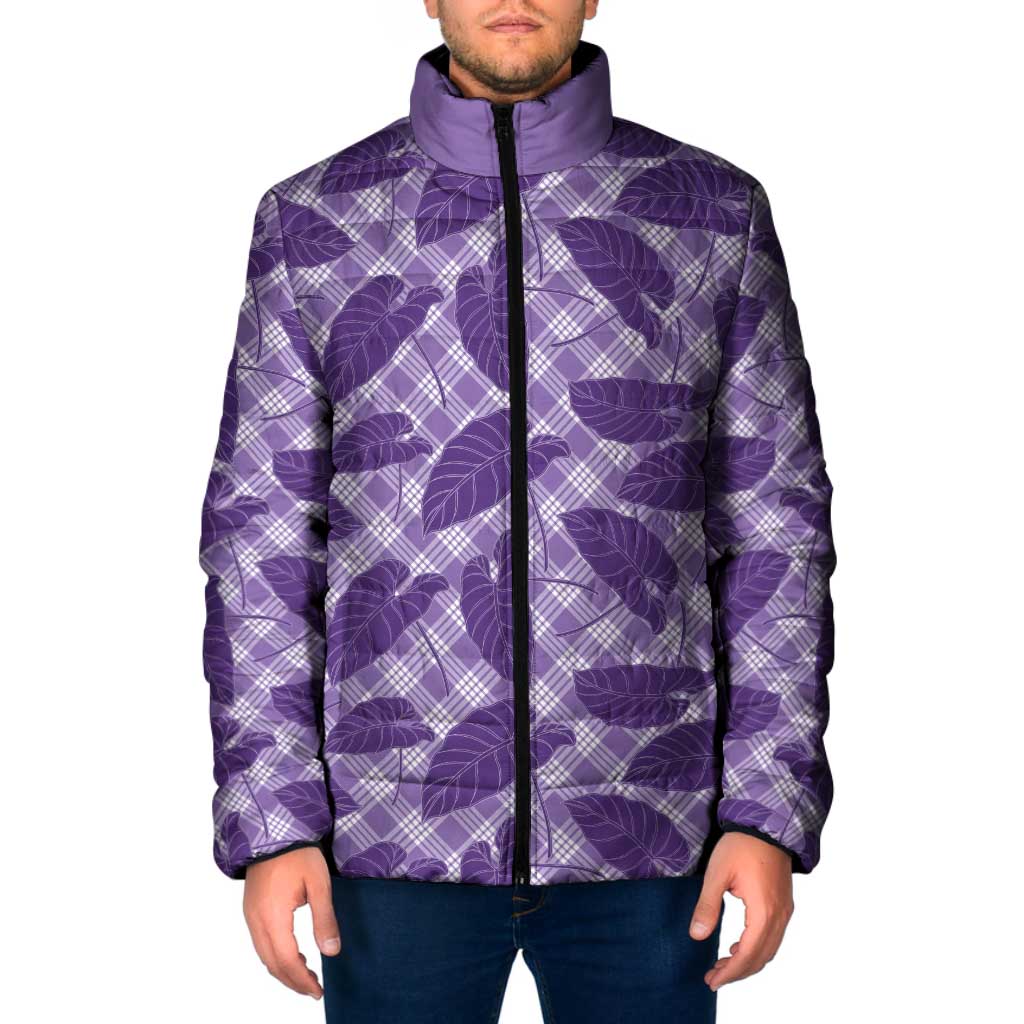Purple Hawaii Kalo Palaka Motifs Padded Jacket Hawaiian Taro Leaves Elegant Vibes LT14 Men Purple - Polynesian Pride