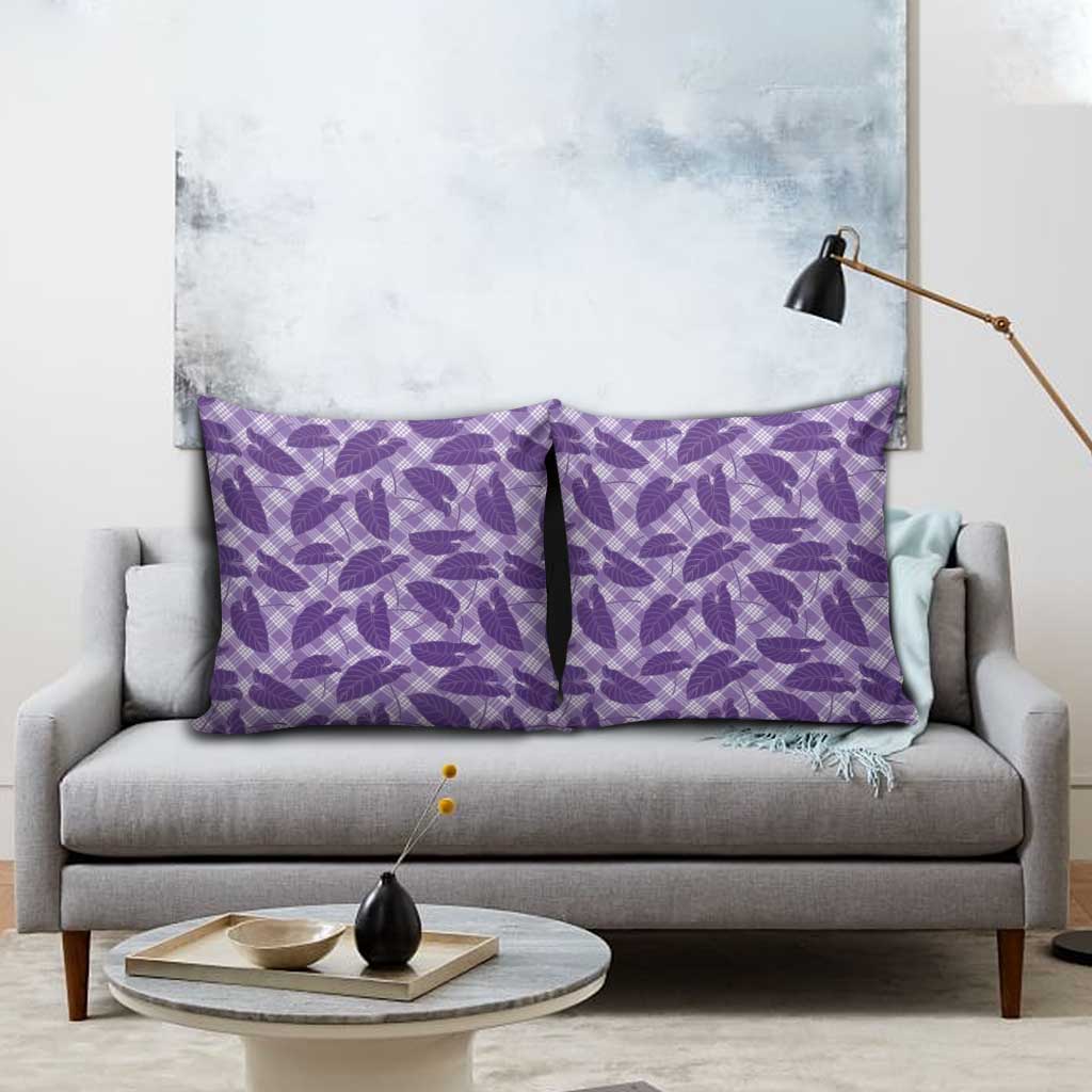 Purple Hawaii Kalo Palaka Motifs Pillow Cover Hawaiian Taro Leaves Elegant Vibes LT14 - Polynesian Pride