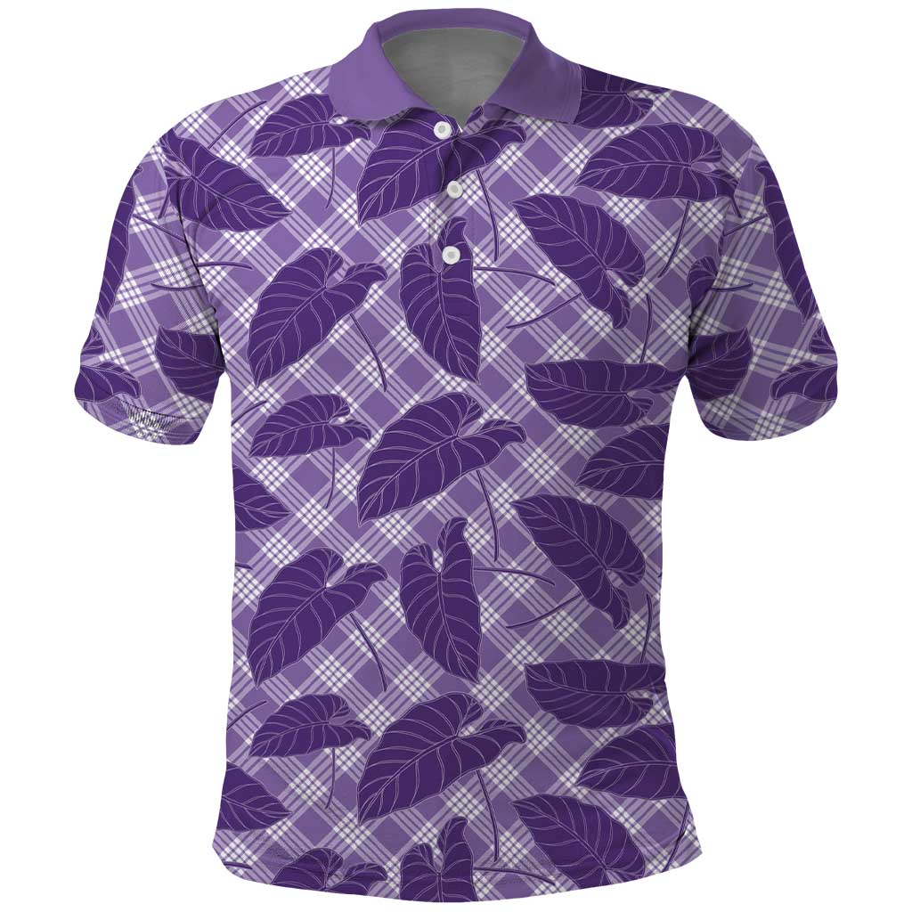 Purple Hawaii Kalo Palaka Motifs Polo Shirt Hawaiian Taro Leaves Elegant Vibes LT14 Purple - Polynesian Pride