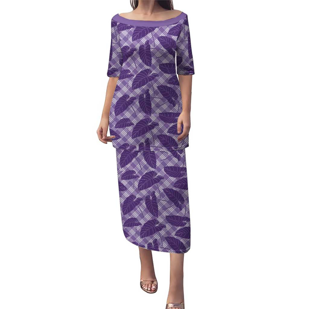 Purple Hawaii Kalo Palaka Motifs Puletasi Hawaiian Taro Leaves Elegant Vibes LT14 Long Dress Purple - Polynesian Pride