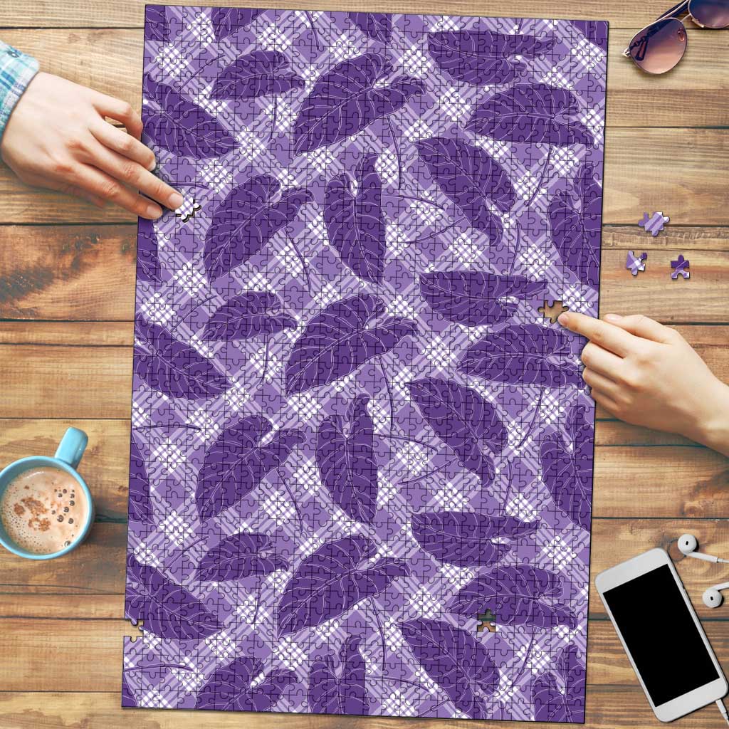 Purple Hawaii Kalo Palaka Motifs Puzzle Hawaiian Taro Leaves Elegant Vibes LT14 Purple - Polynesian Pride