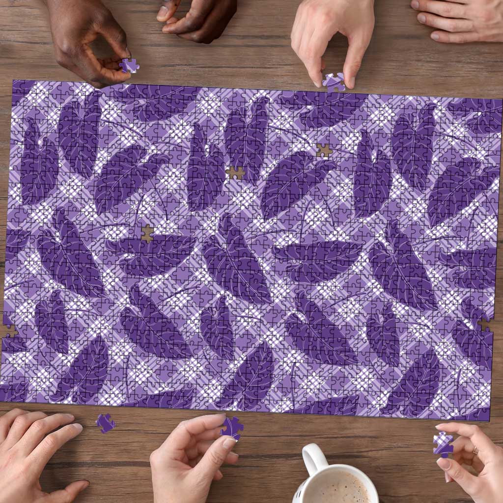 Purple Hawaii Kalo Palaka Motifs Puzzle Hawaiian Taro Leaves Elegant Vibes LT14 - Polynesian Pride