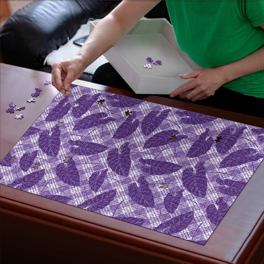Purple Hawaii Kalo Palaka Motifs Puzzle Hawaiian Taro Leaves Elegant Vibes LT14 - Polynesian Pride