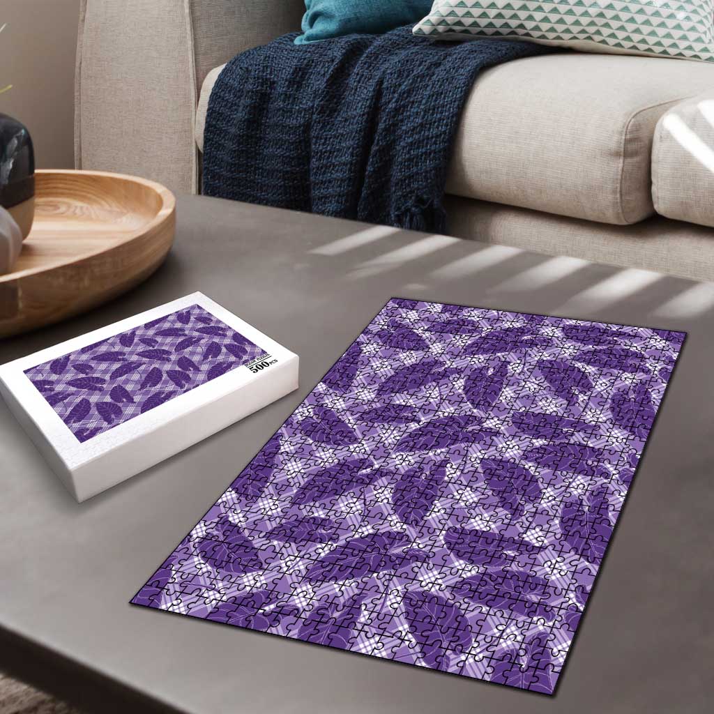 Purple Hawaii Kalo Palaka Motifs Puzzle Hawaiian Taro Leaves Elegant Vibes LT14 - Polynesian Pride