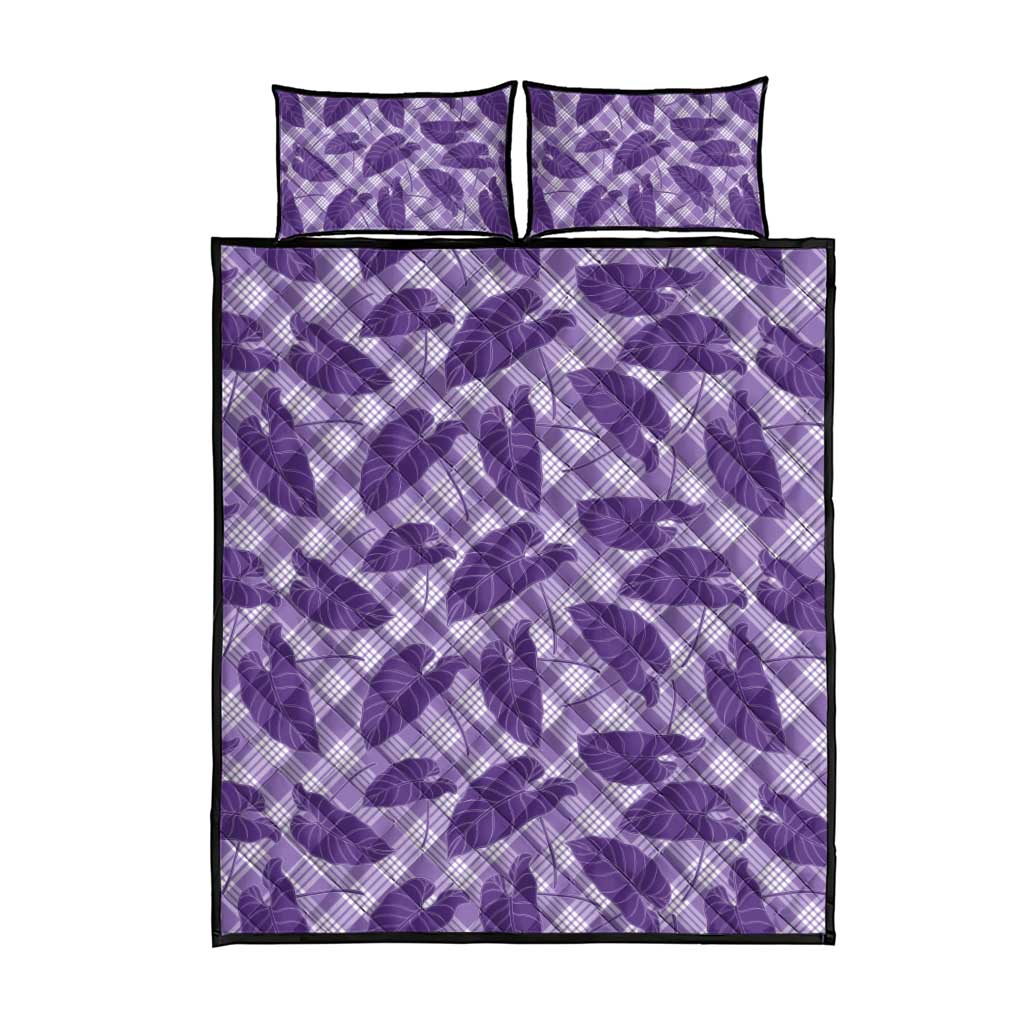 Purple Hawaii Kalo Palaka Motifs Quilt Bed Set Hawaiian Taro Leaves Elegant Vibes LT14 - Polynesian Pride