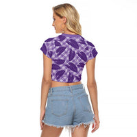 Purple Hawaii Kalo Palaka Motifs Raglan Cropped T Shirt Hawaiian Taro Leaves Elegant Vibes LT14 - Polynesian Pride